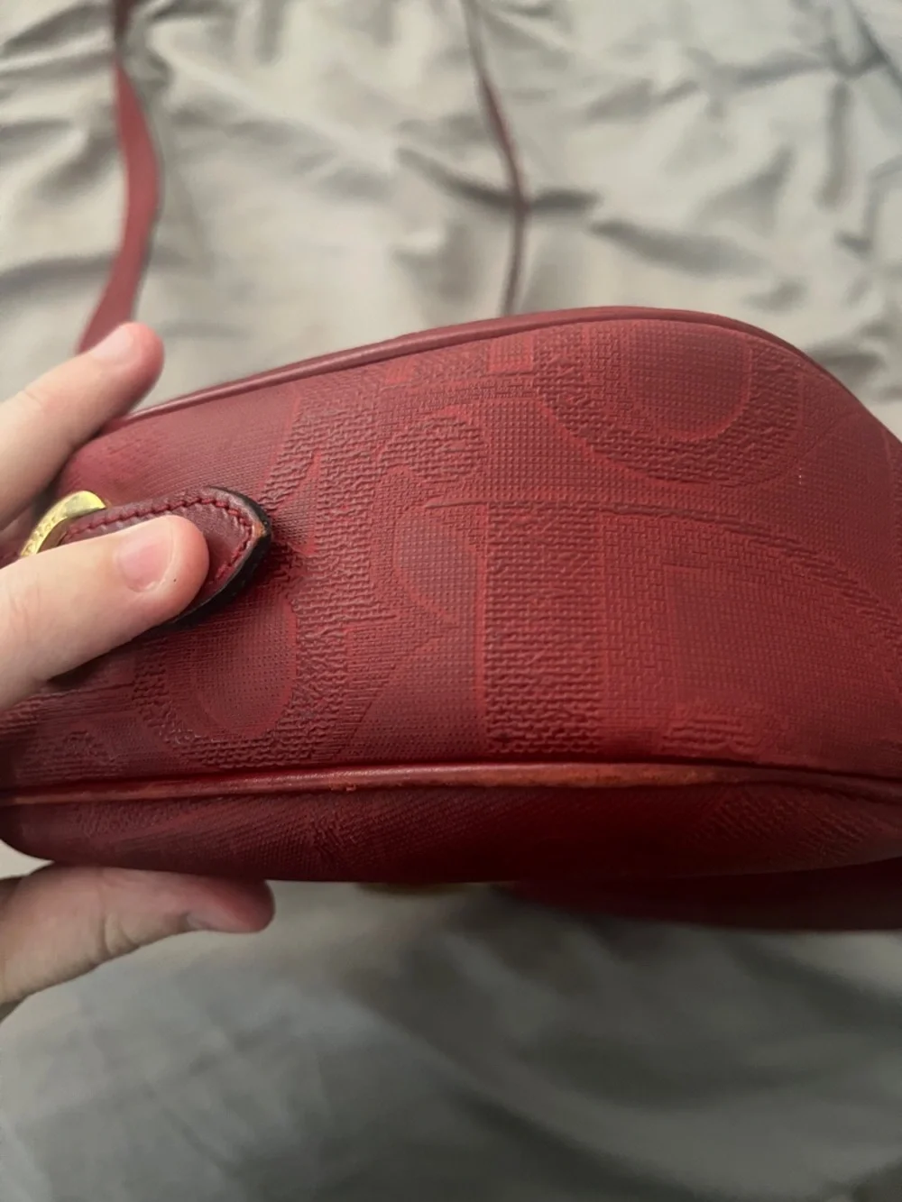 Dior Red Crossbody Bag with Gold Tone Ring Detail